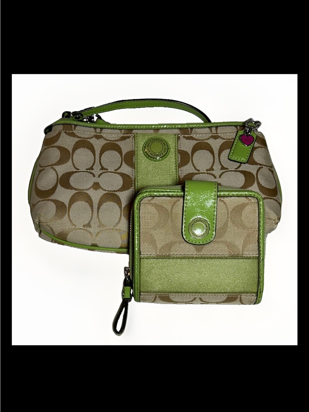 Coach Wristlet/Wallet Set-Lime/Khaki Heritage Stripe*Vintage* 2006 Style: #42391